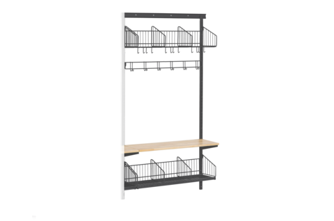 Sko- och Hatthylla inkl Sittbänk och Kroklist Vägg Följdsektion Grå